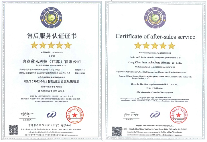 五星級服務證書